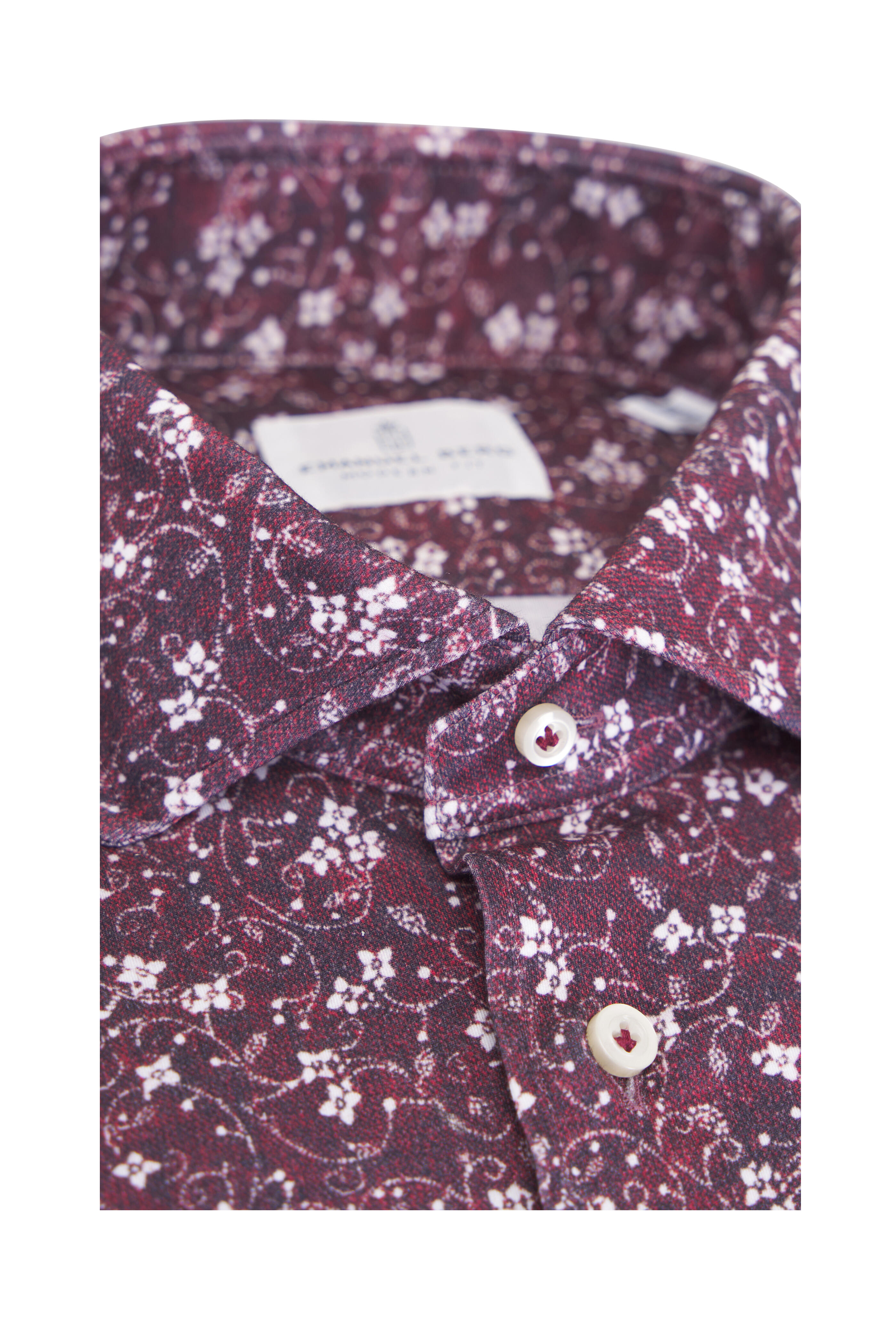 Emanuel Berg - Burgundy Floral Print Jersey Button Down Shirt