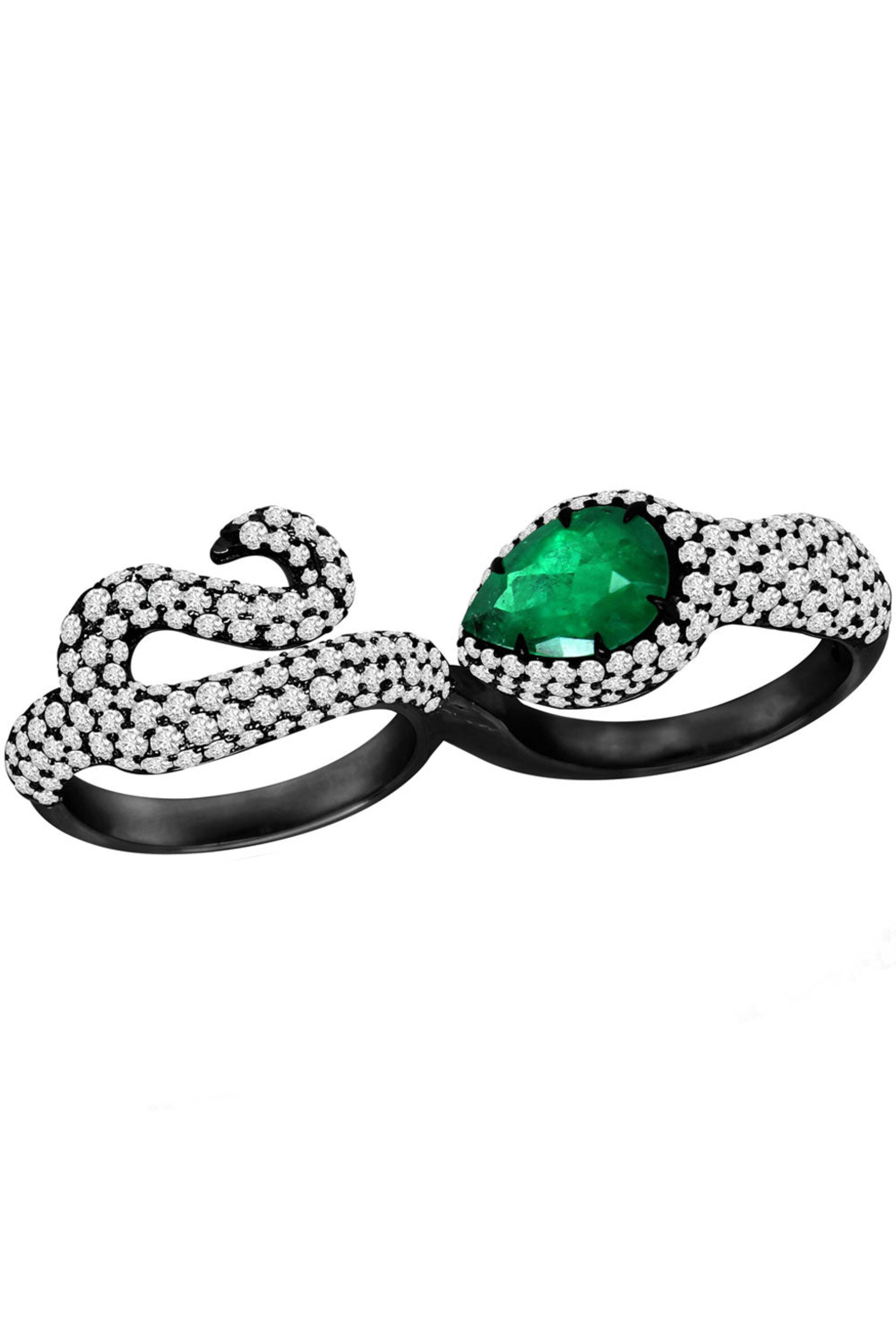 Sutra - Emerald and Diamond Signature Snake Ring