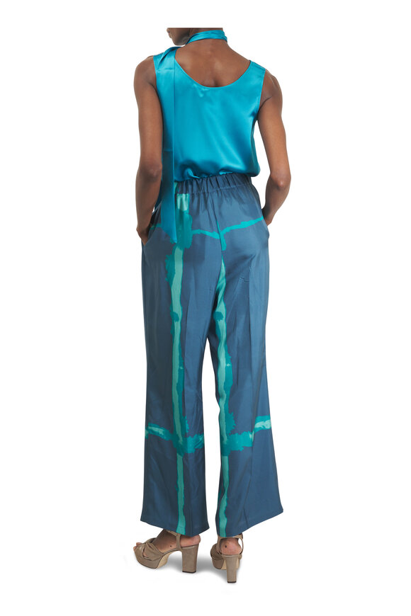 Kiton Blue Pleated Silk Pant - view 4