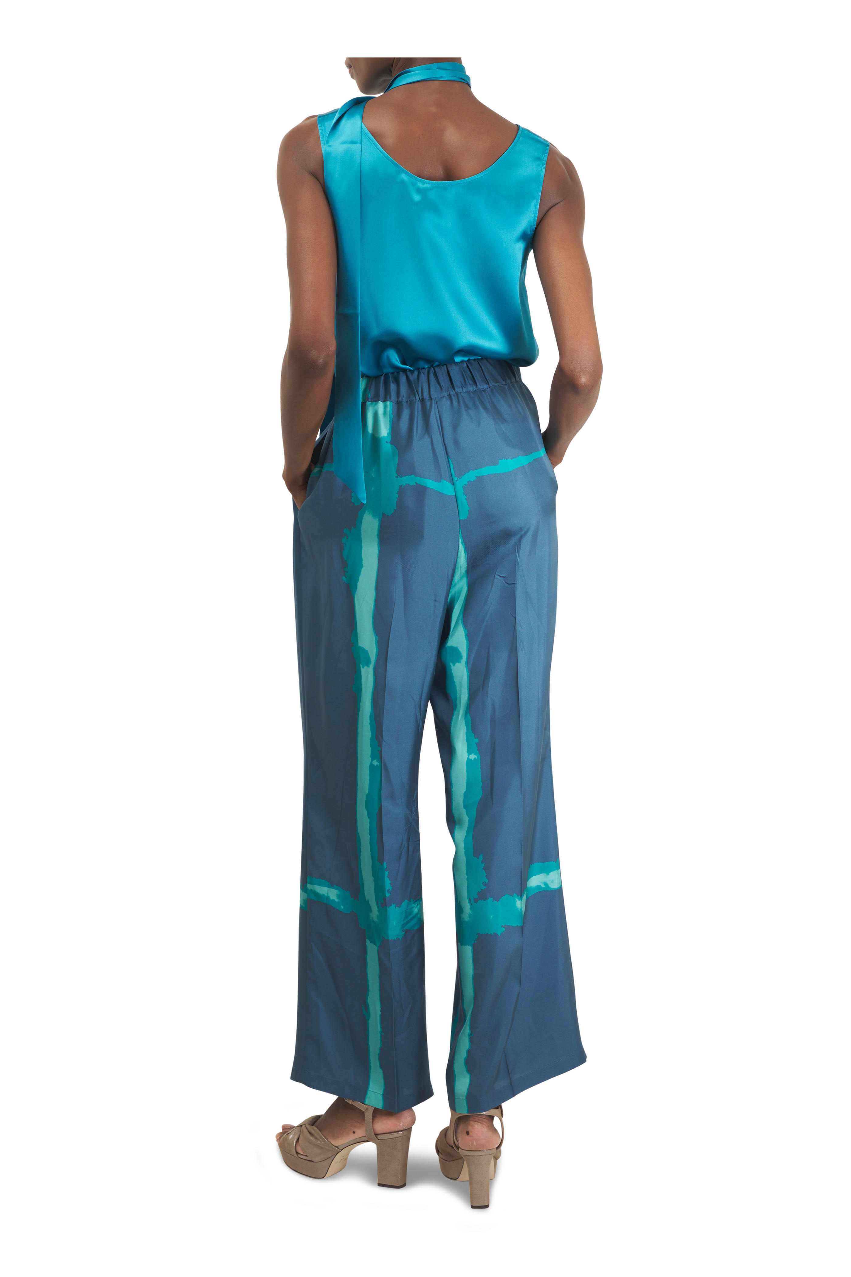 Kiton - Blue Pleated Silk Pant - view 4