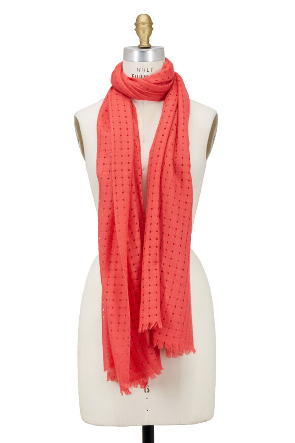Kinross - Coral Open Weave Cashmere Scarf