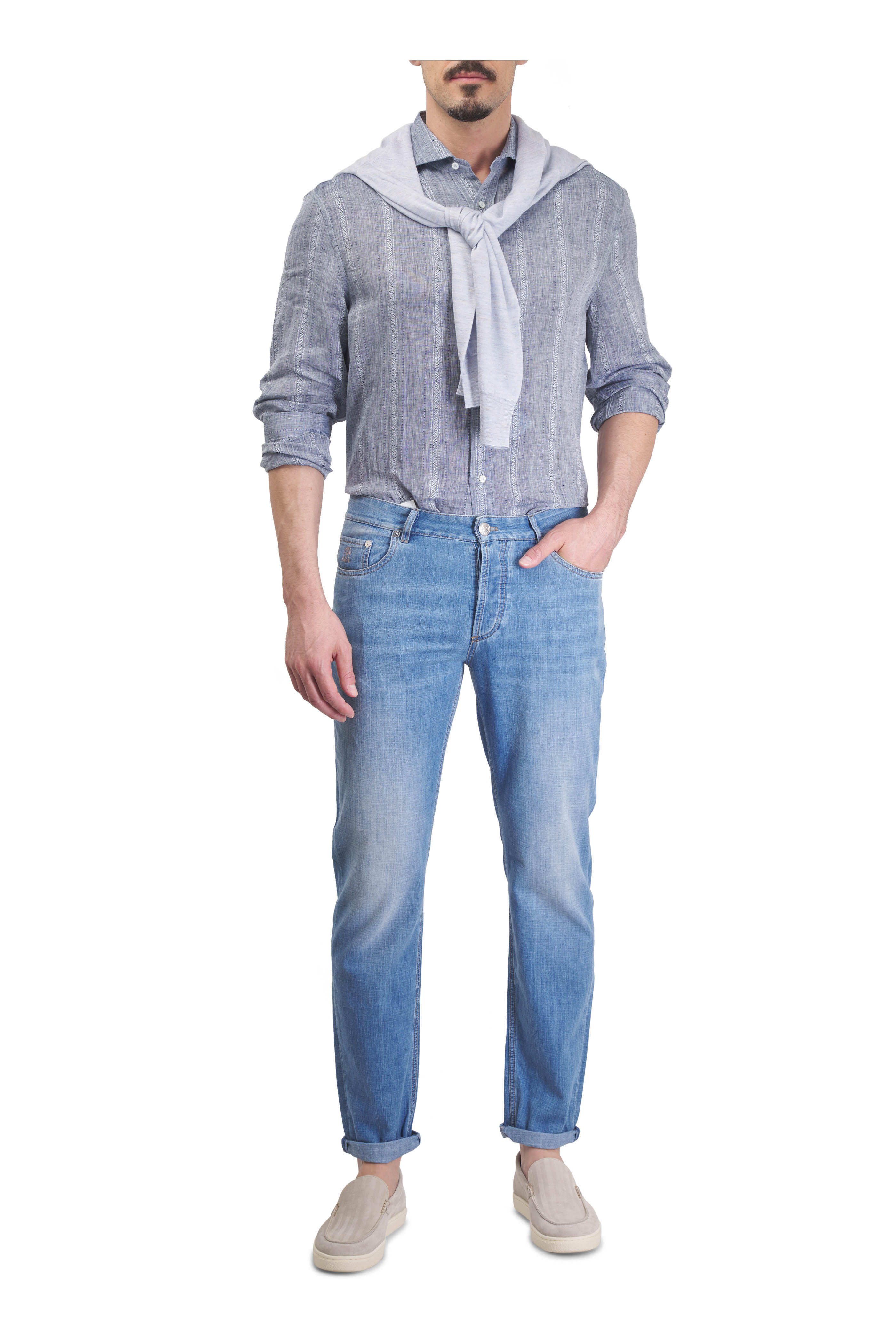 Brunello Cucinelli - Denim Blue Jacquard Sport Shirt