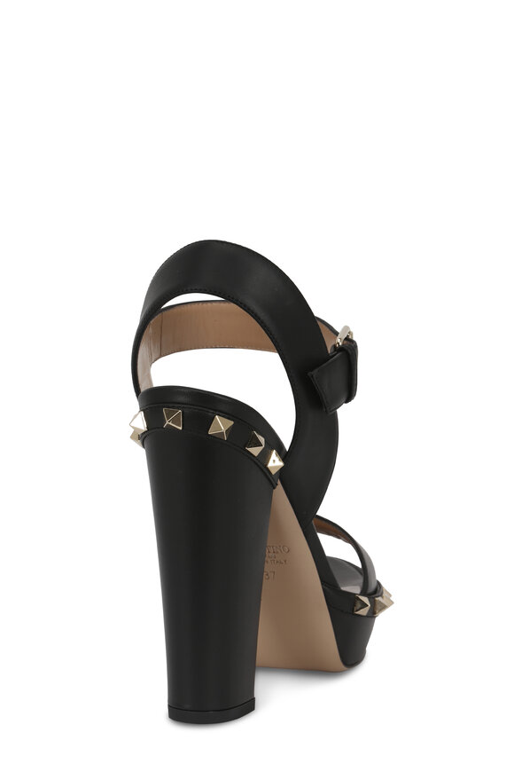 Valentino Garavani - Rockstud Black Leather Platform Sandal, 125mm