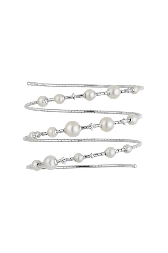 Mattia Cielo Diamond & Pearl Three Row Bracelet