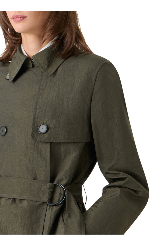 Akris Punto Olive Crinkled Taffeta Double-Breasted Trench Coat - view 5