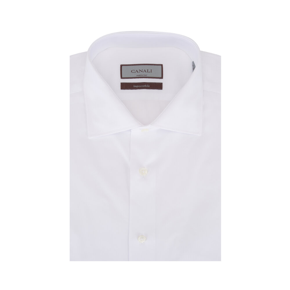 Tシャツ・カットソー CANALI FW25 Canali Shirts (CCLX0C3 GA03292401) Canali - Solid White Twill Cotton Sport Shirt | Mitchell Stores