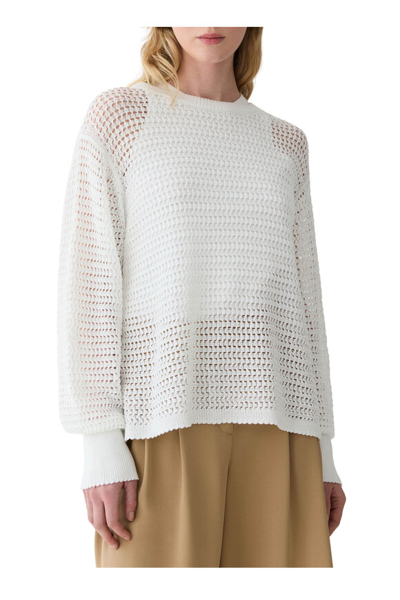 Lafayette 148 New York White Cotton Rope Fine Open Knit Sweater - view 2