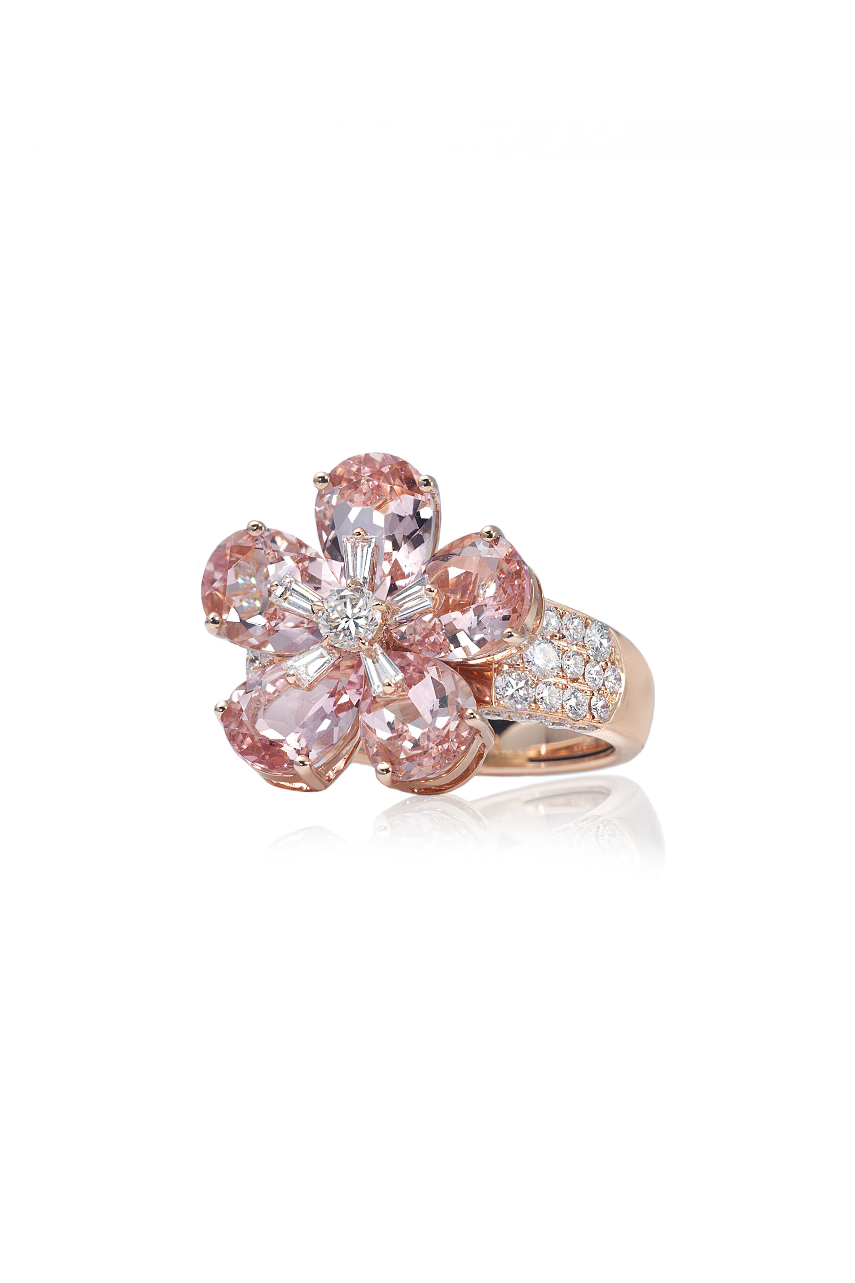 Nam Cho - 18k Pink Morganite & Diamond Wildflower Ring - view 1