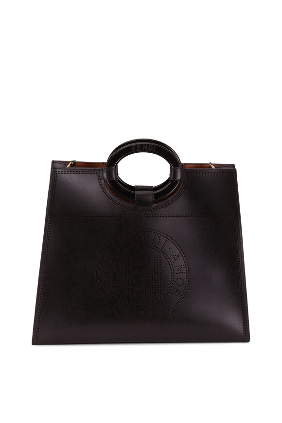 Fendi - Runaway Black Leather Perforated Logo Tote