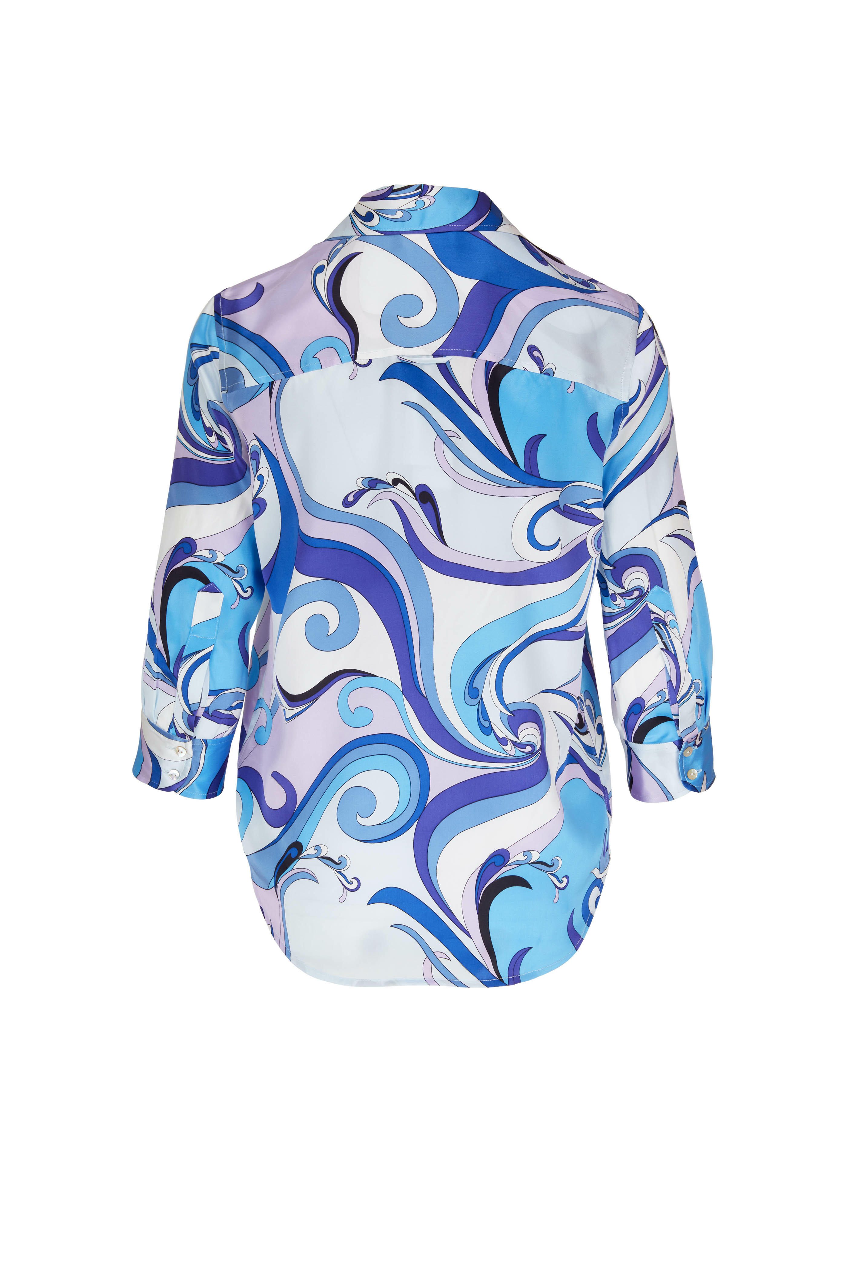 L'Agence - Dani Blue Swirl Print Silk Blouse