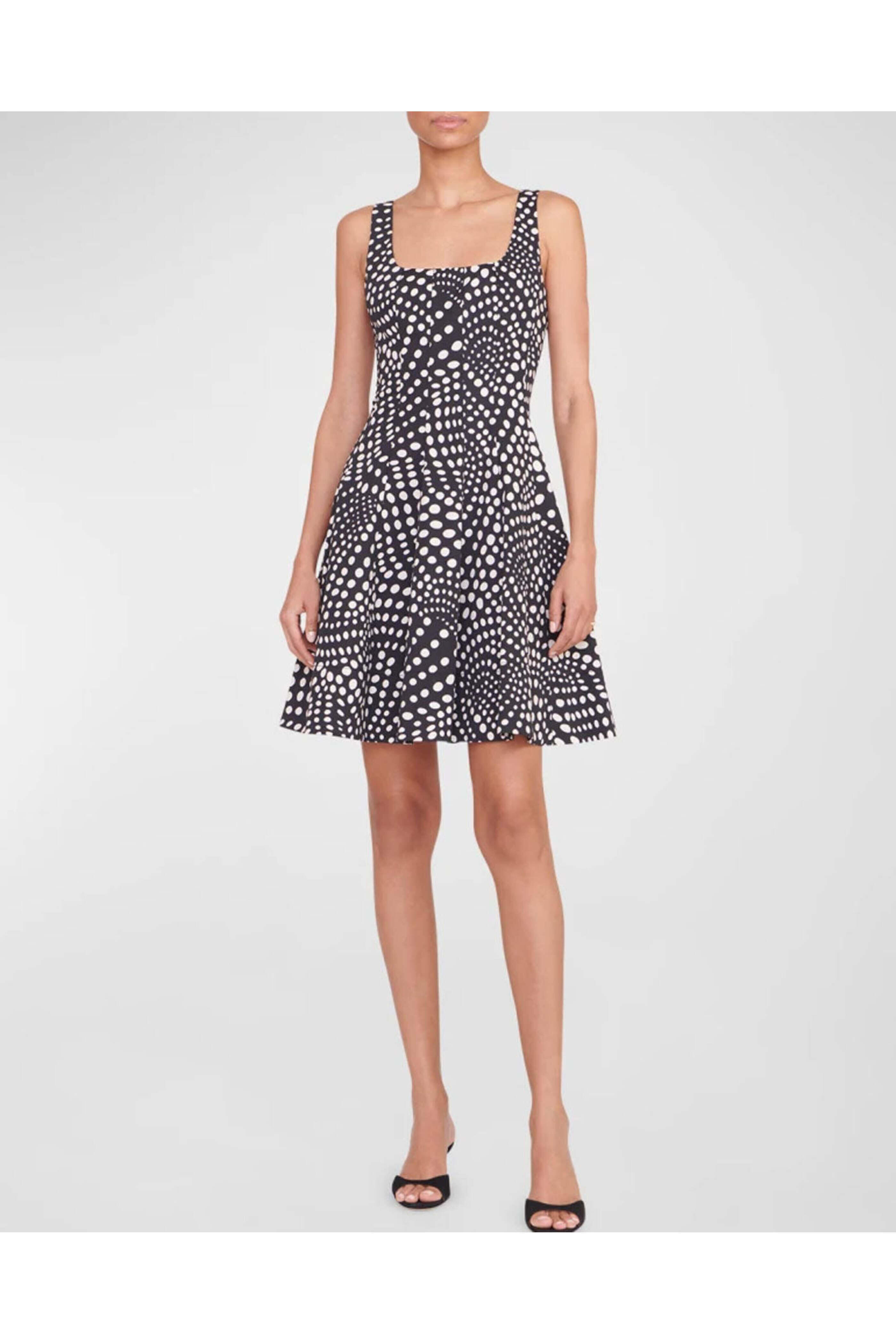 Staud - Black Wavy Dot Mini Wells Dress