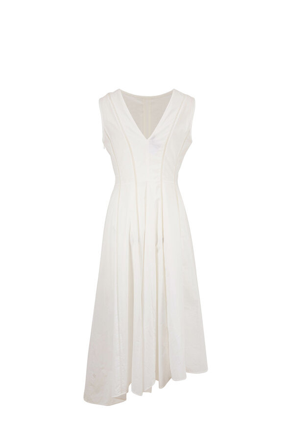 Brunello Cucinelli - White Poplin Embroidered Seam Sleeveless Dress