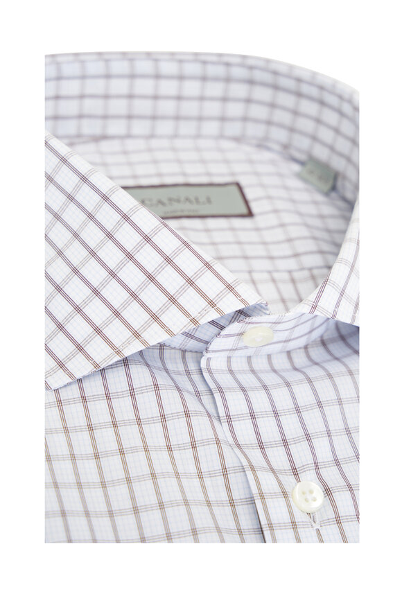 Canali - Tan Windowpane Plaid Dress Shirt