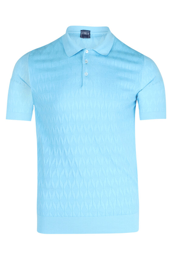 Tシャツ・カットソー FEDELI Blue Oxford Shirt Fedeli - Light Denim Cotton Sport Shirt | Mitchell Stores