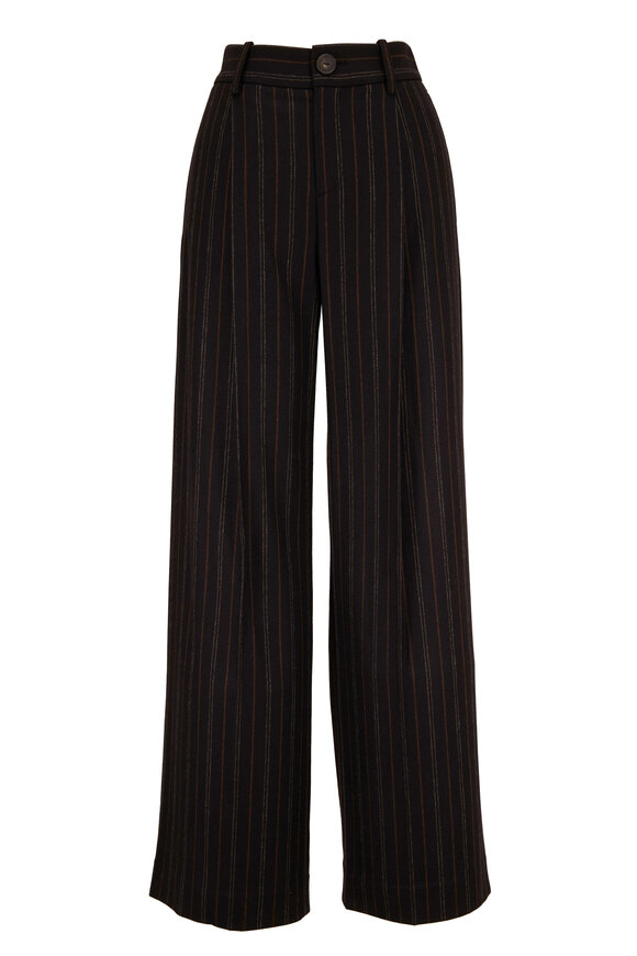 Vince - Black Flannel Striped Wide Leg Pant