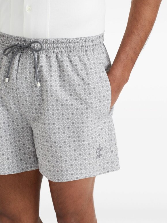 Brunello Cucinelli - Gray Geometric Print Swim Trunks