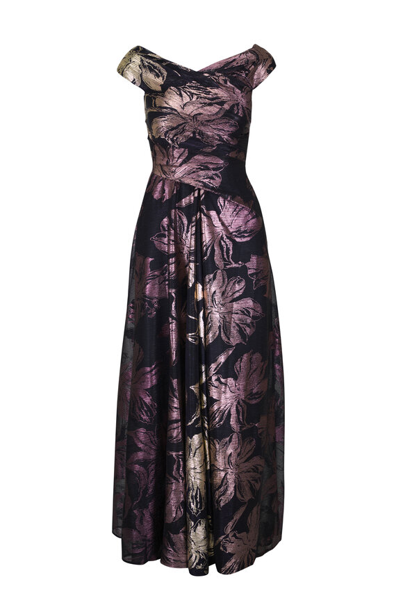 Talbot Runhof Black Metallic Floral Jacquard Evening Gown - view 1
