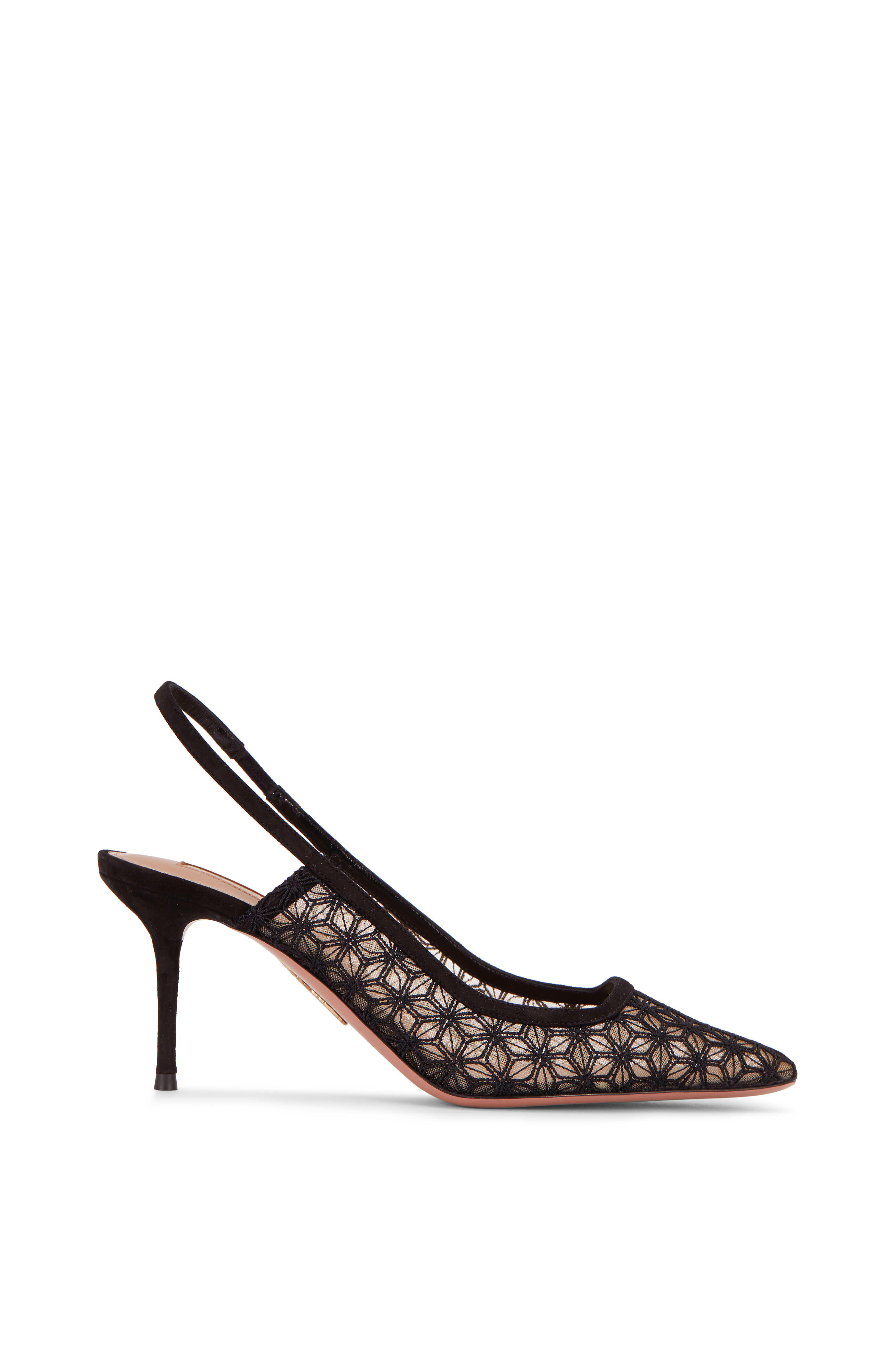 Aquazzura - Promesse Black Star Mesh & Suede Slingback, 75mm