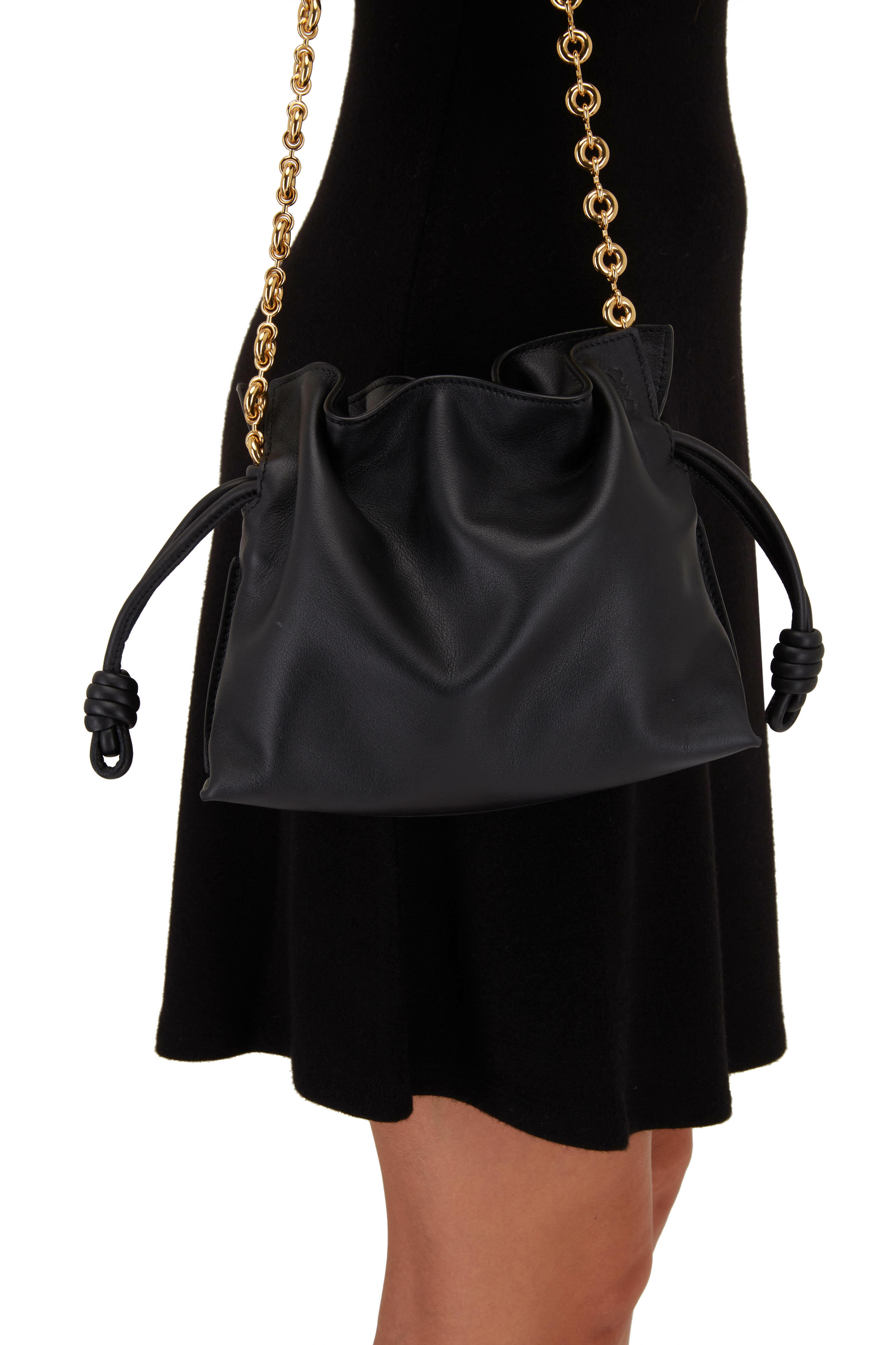 Loewe - Flamenco Black Leather Mini Chain Clutch