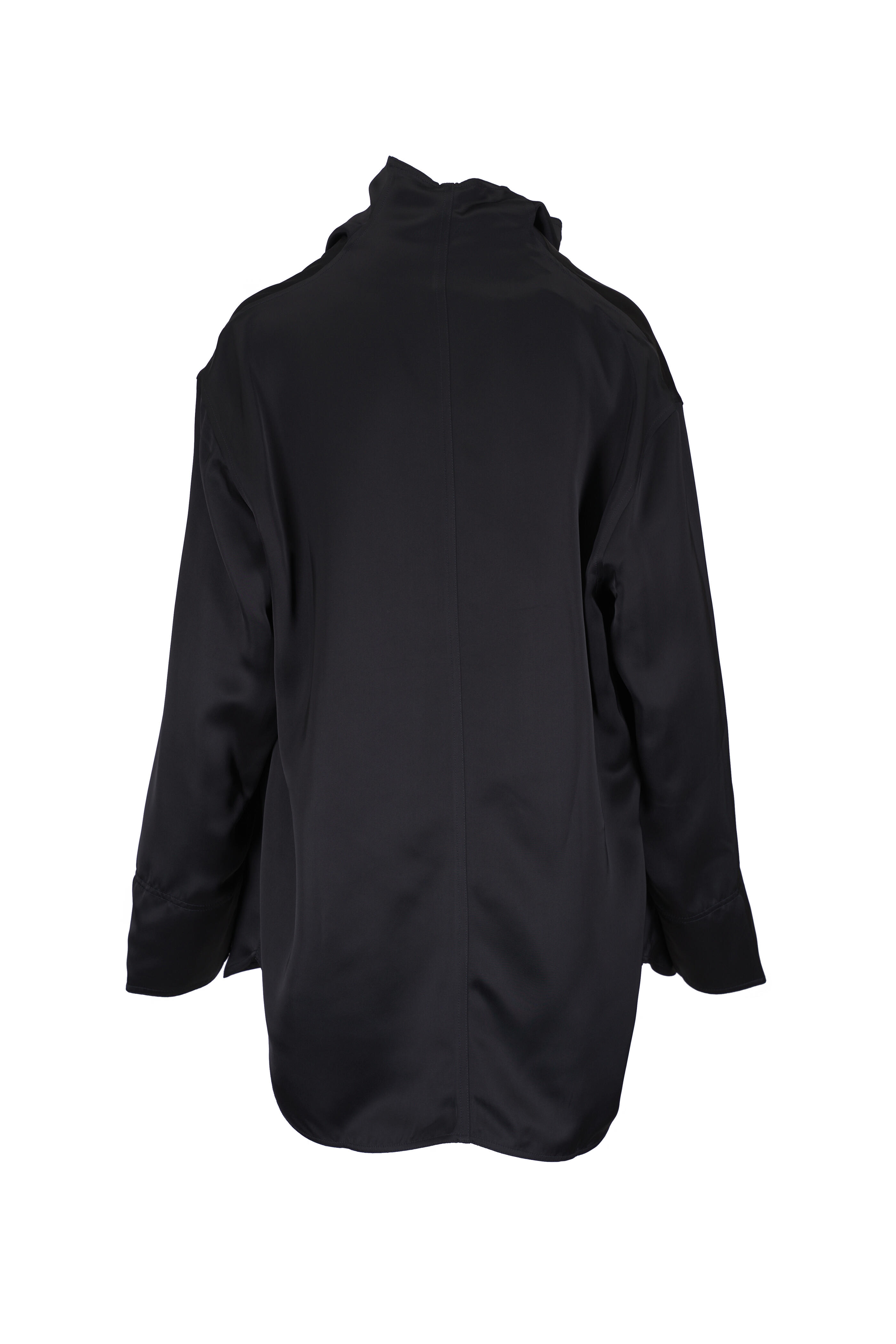 Totême - Funnel Neck Black Satin Blouse