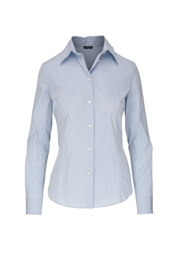 Kiton - Light Blue Microcheck Cotton Shirt 