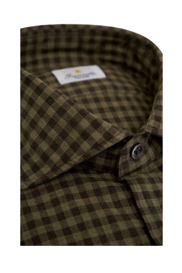 Giannetto - Olive & Charcoal Check Cotton Flannel Sport Shirt