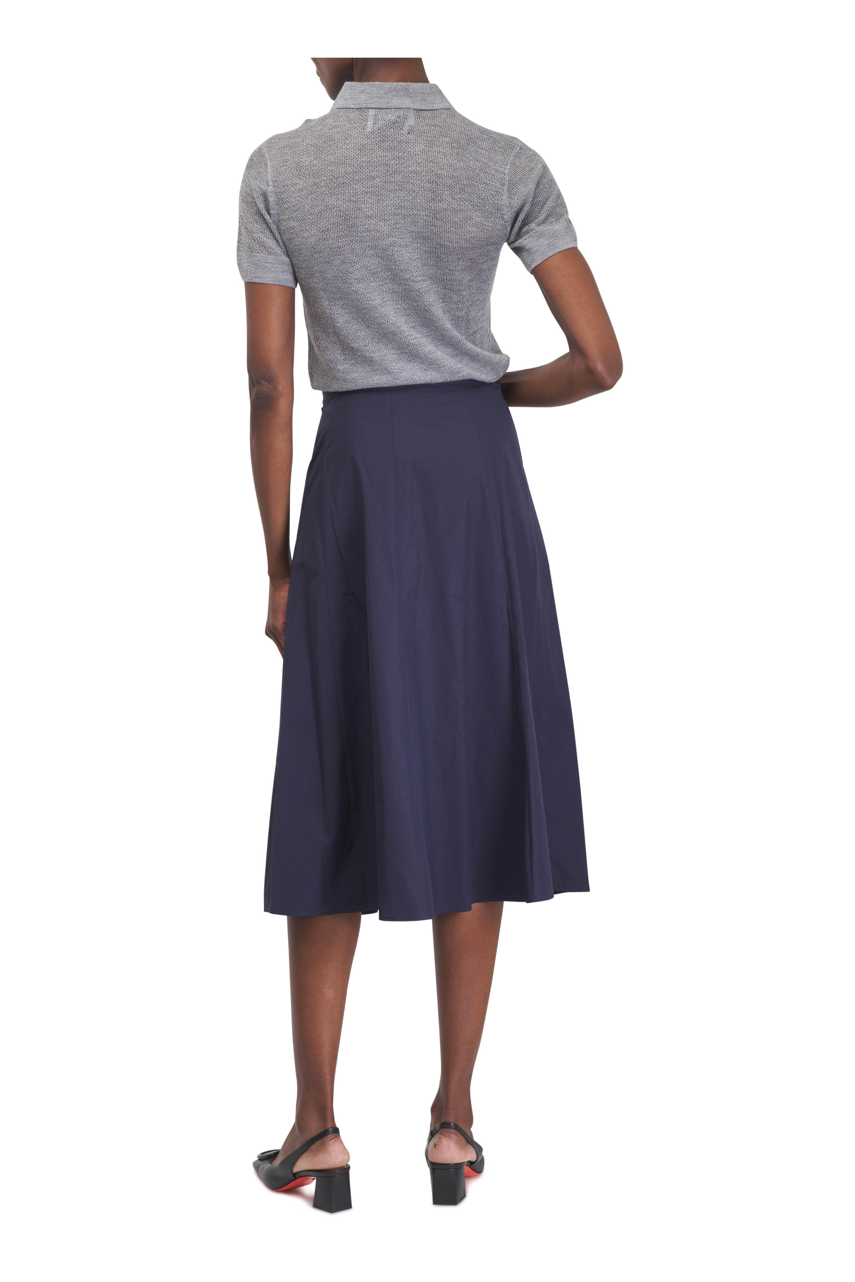 TWP - Navy Blue Front Pleat Midi Skirt | Mitchell Stores