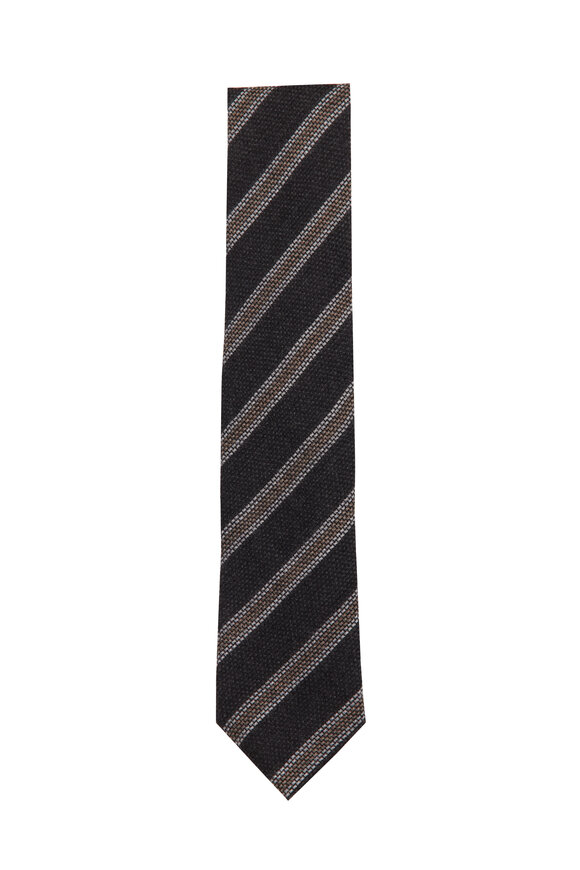 Cesare Attolini Dark Gray Stripe Wool Necktie - view 1