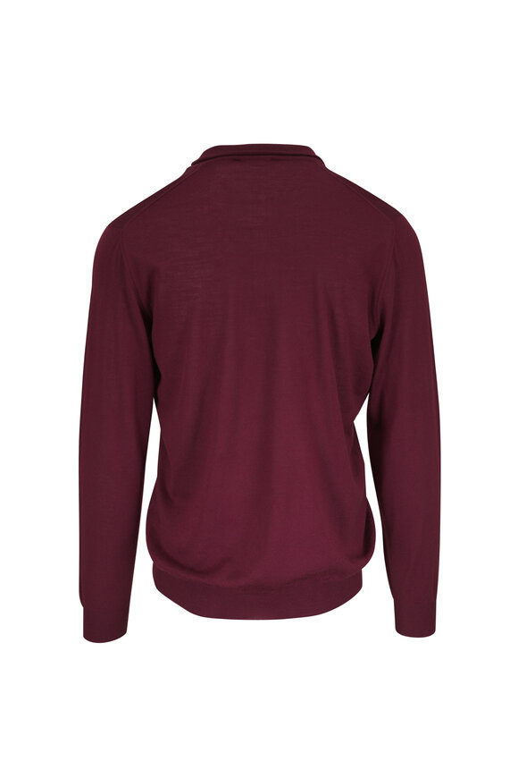 Fedeli Burgundy Wool Quarter Zip Pullover - view 2