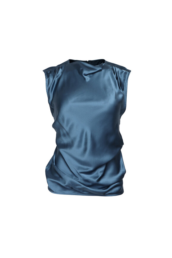 Lee Mathews Stella Teal Satin Drape Top