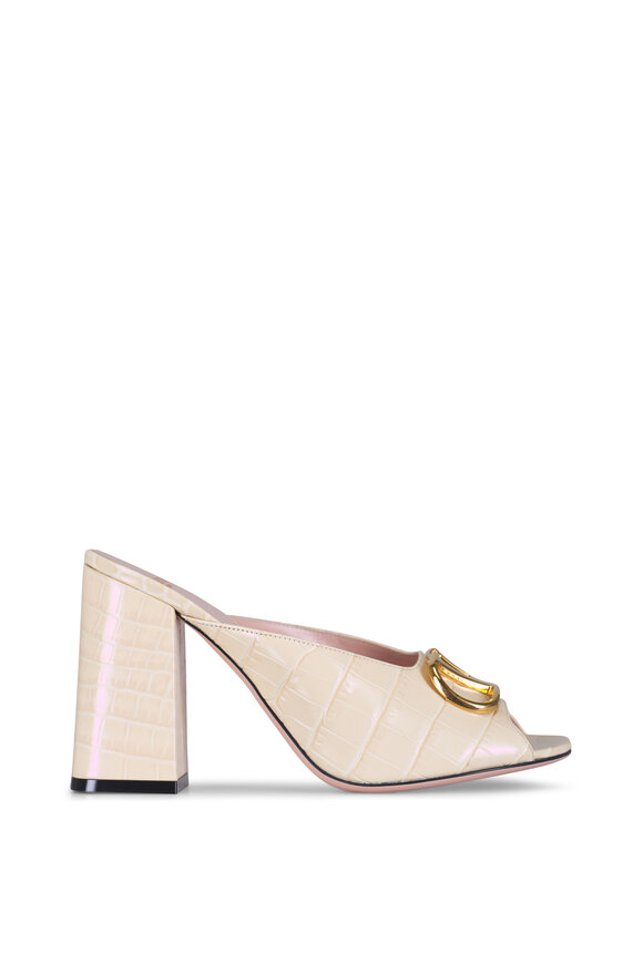 Valentino Garavani Butter White Embossed Leather Slide, 95mm - view 3
