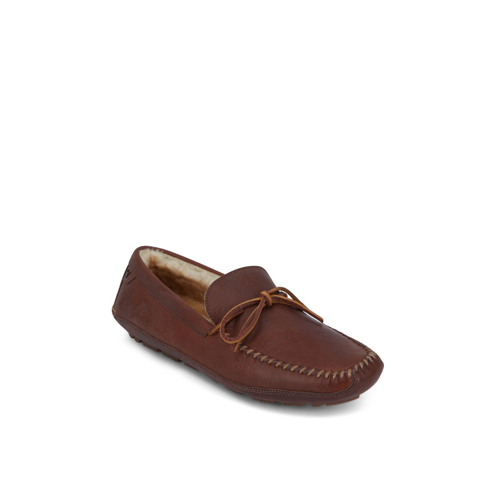 Trask Polson Saddle Tan Leather Shearling Lined Loafer