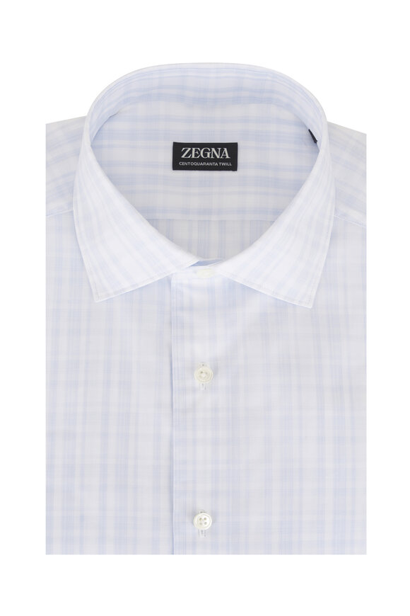 Zegna Light Blue & White Check Sport Shirt