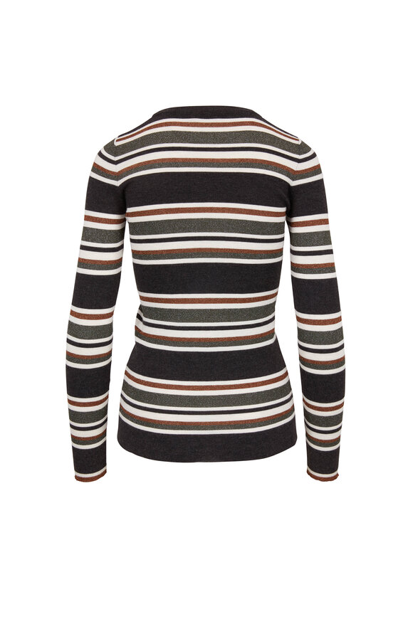 Brunello Cucinelli - Anthracite Wool, Cashmere & Lurex Striped Top