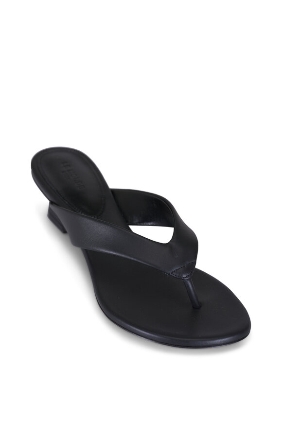 Le Monde Béryl Micro Black Leather Wedge Thong Sandal, 40mm - view 1