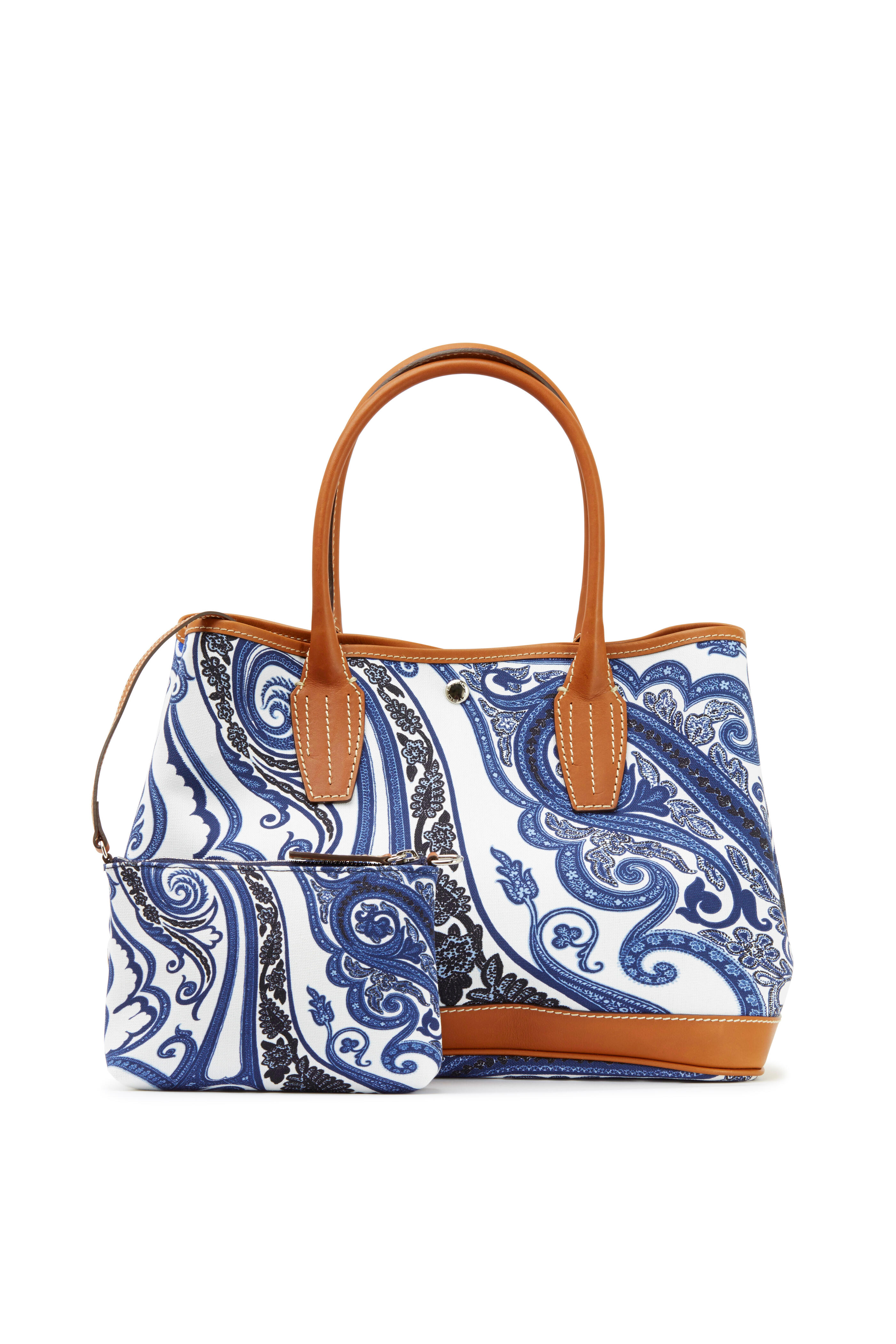 Etro - Garden Blue Paisley Canvas & Leather Trim Satchel