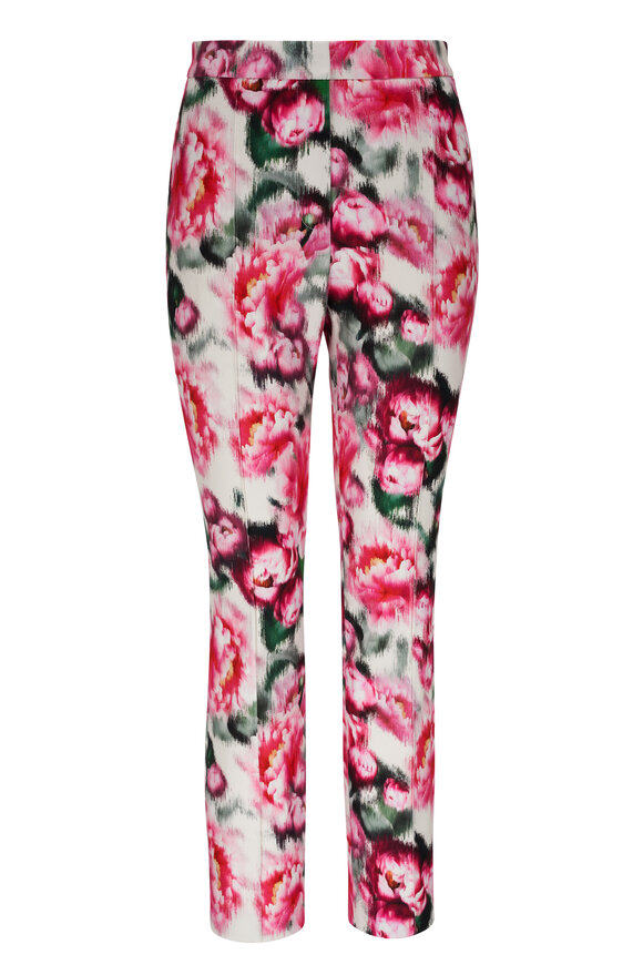 Adam Lippes Daphne Ivory Floral Printed Cotton Twill Pant 