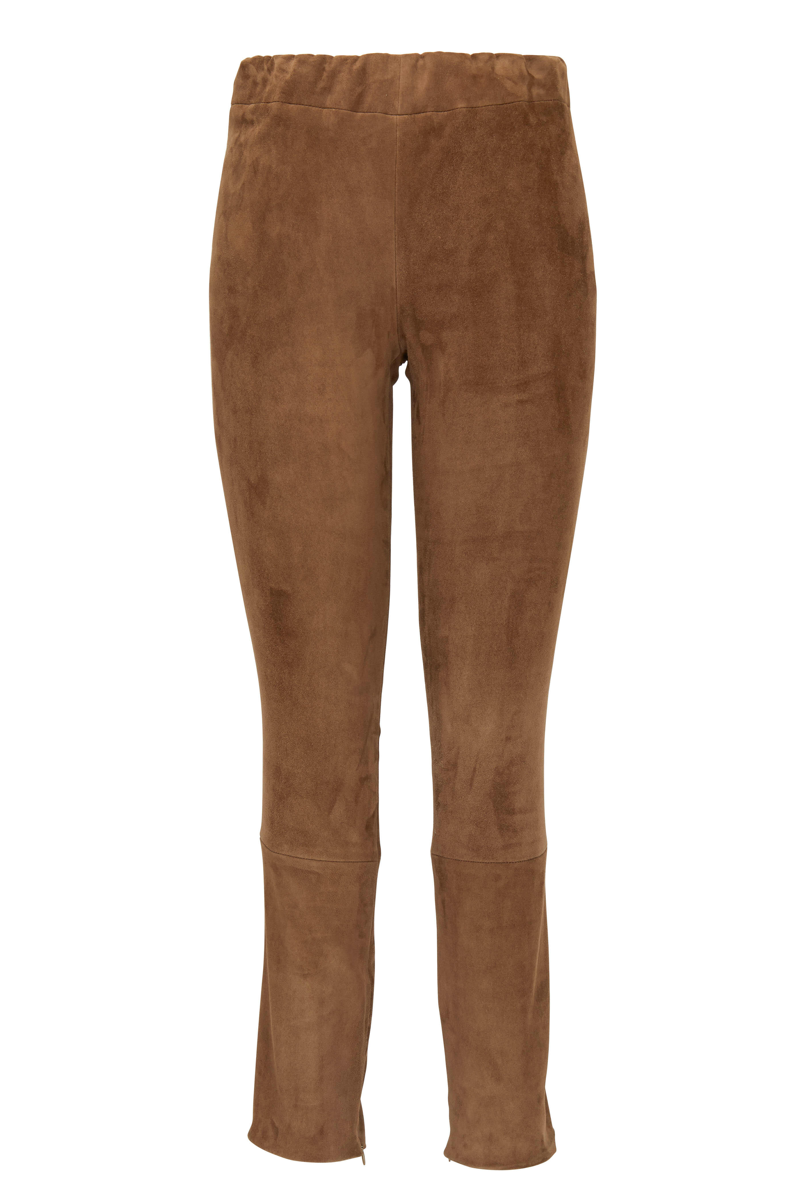 The Row Mino Dark Taupe Stretch Suede Cropped Skinny Pant