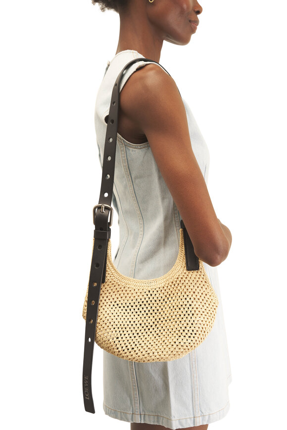 Loewe Mini Punch Hole Raffia & Leather Hobo Bag - view 4