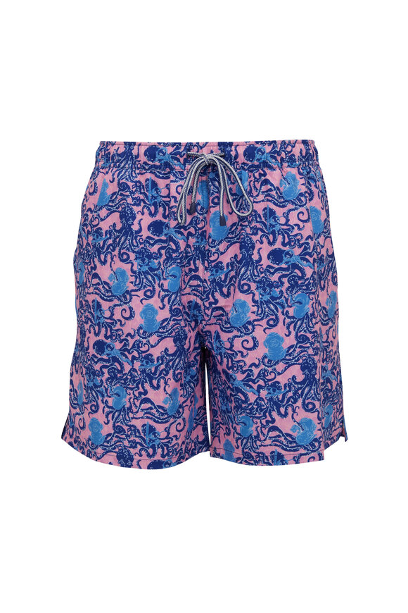 Peter Millar - Palmer Pink Octopus Print Swim Trunks