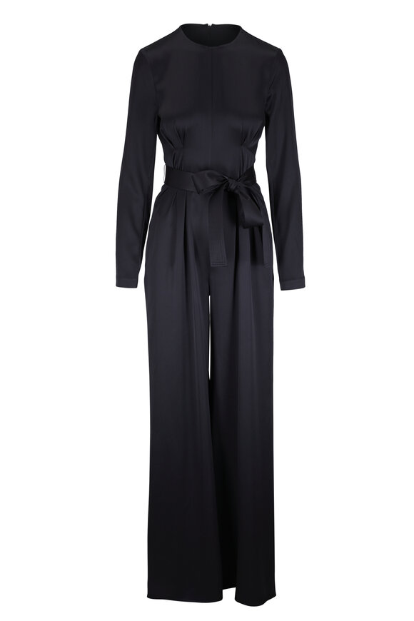 Adam Lippes Ophelia Black Silk Charmeuse Jumpsuit