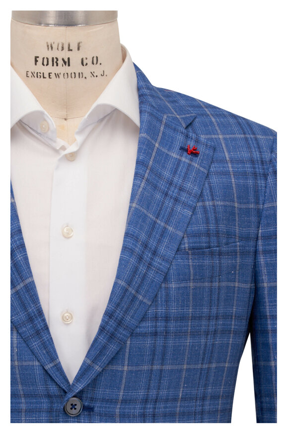 Isaia - Blue Plaid Wool, Cashmere, Silk & Linen Sportcoat