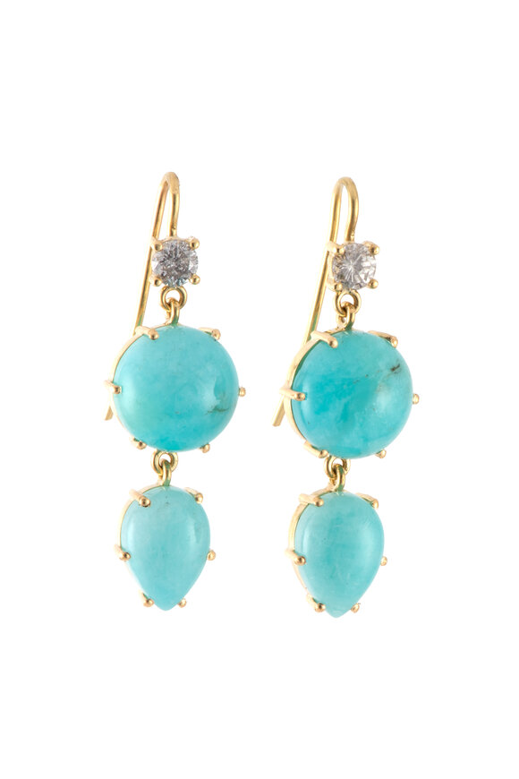 Sylva & Cie 18k Yellow Gold Amazonite & Diamond Earrings - view 1