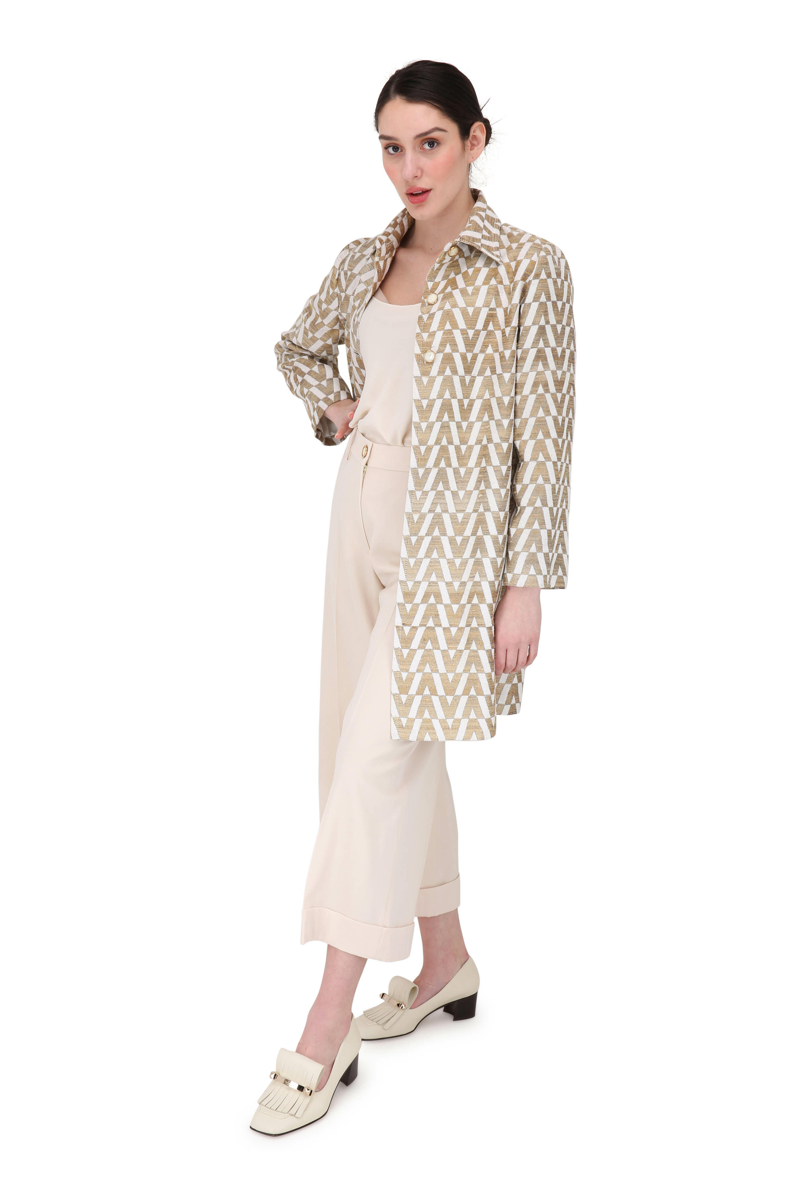 Valentino - Tussah Ivory & Gold V Brocade Coat
