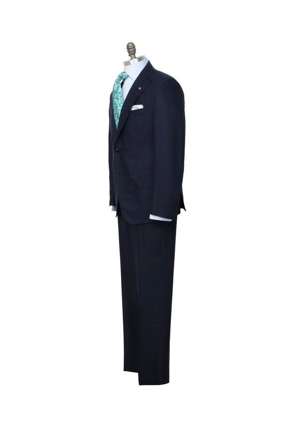 Belvest Navy Blue Silk Shantung Suit - view 2
