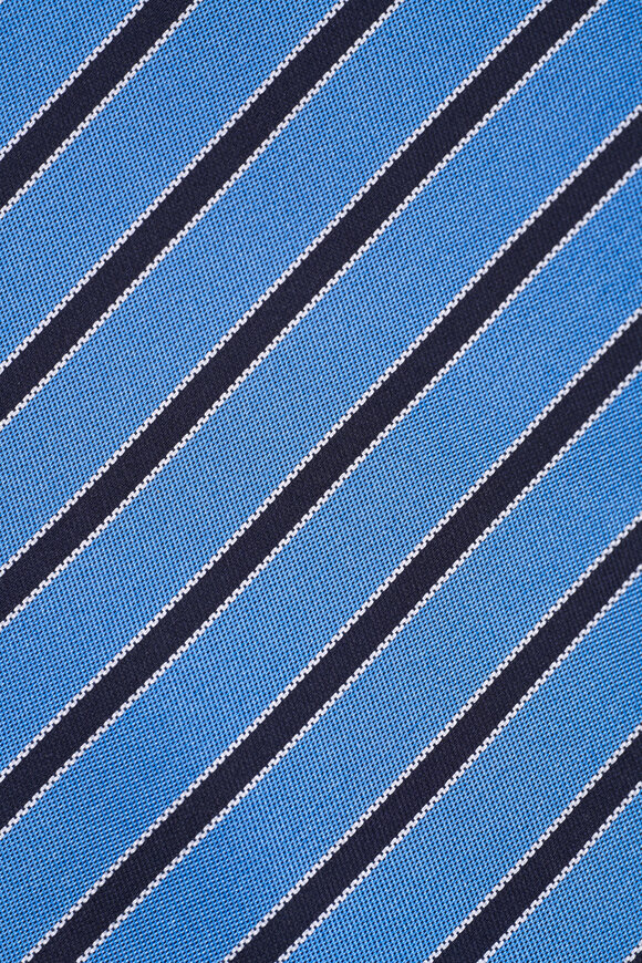 Zegna Bright Blue & Navy Stripe Silk Necktie - view 2