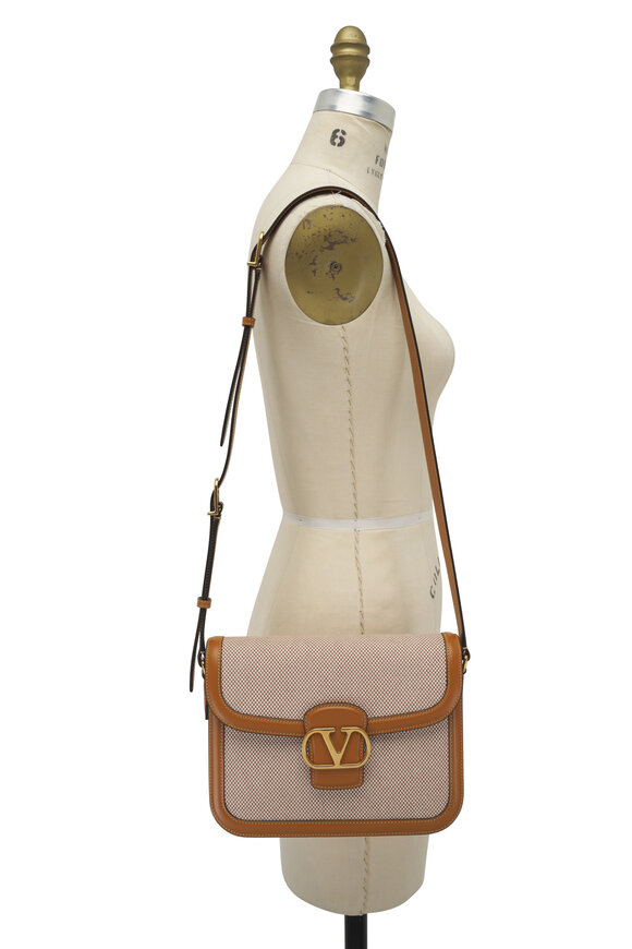 Valentino Garavani - 9 to 5 Taupe & Natural Canvas Shoulder Bag