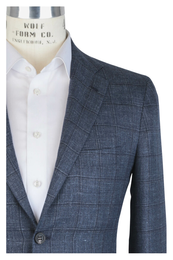 Kiton - Blue Windowpane Cashmere, Linen & Silk Suit 