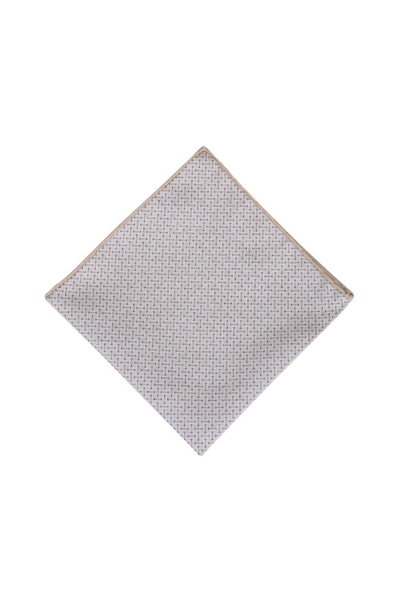 Paolo Albizzati Khaki Geometric Reversible Pocket Square - view 2