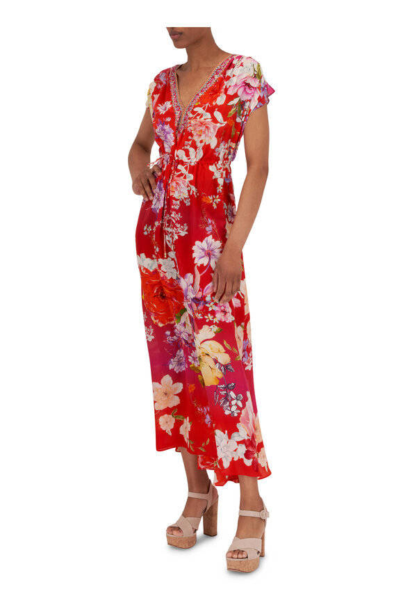 Camilla - Kiss and Tell Red Floral Sheer Silk Maxi Dress